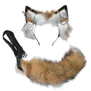 8471 Wolf Ears Tail Set Fox Wolf Headbands Clips Fluffy Cosplay